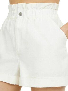 NWOT Danielle Bernstein Womens cotton Cuffed Paperbag shorts, ivory white, L